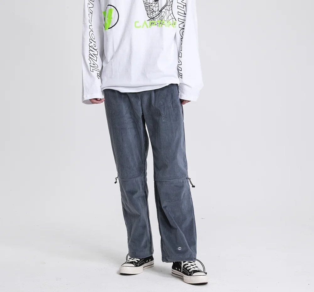 Брюки мужские вельветовые прямые с вышивкой и поясом на резинке