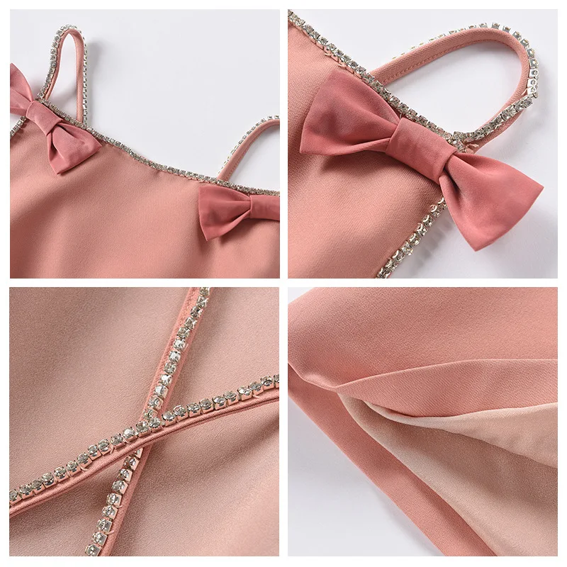 

Sexy Dress Women Party Dress Nightout Club 2021 Brand Bow Crystal Beaded Cross Backless Pink Mini Dress Vestido De Mujer