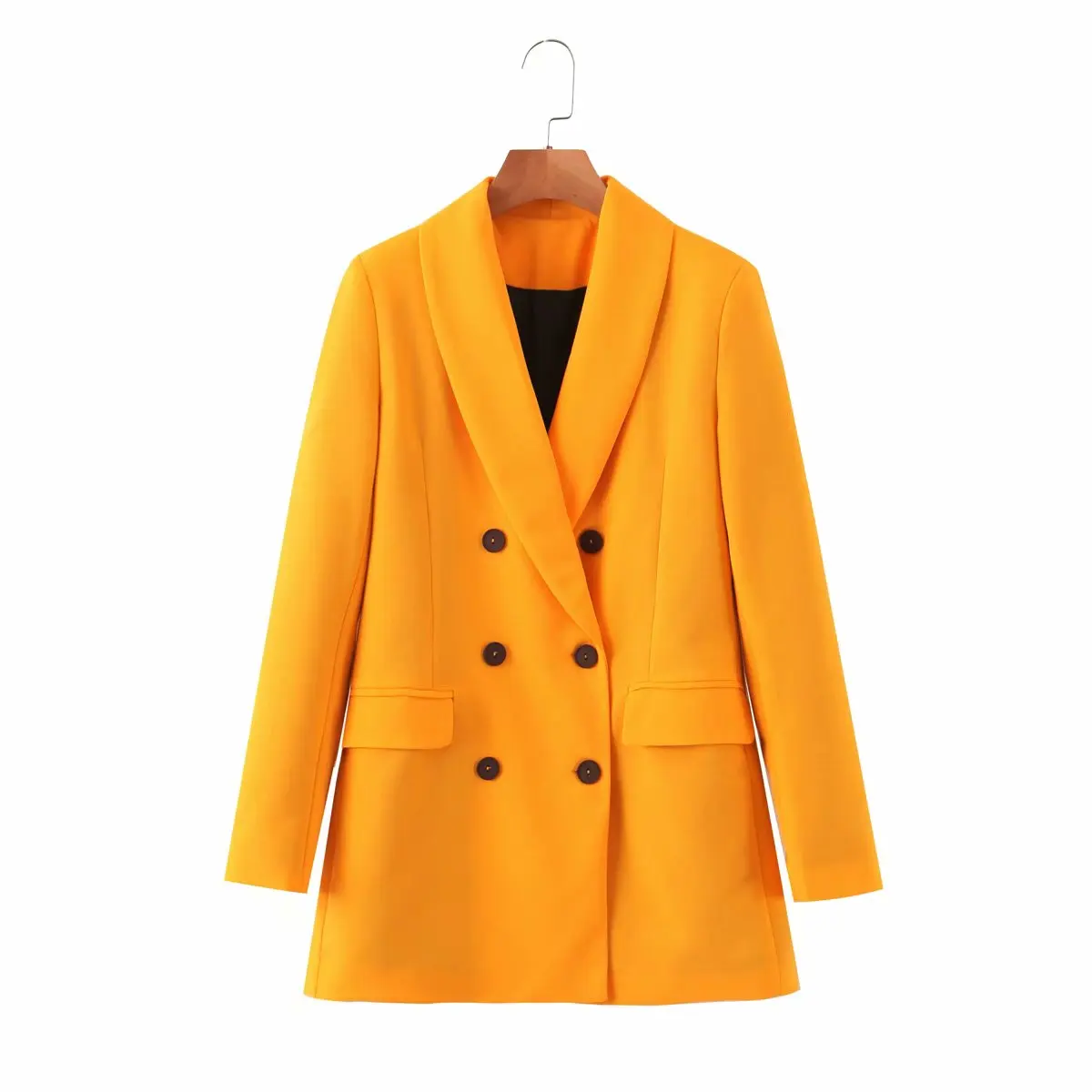 

Fashionable solid color double-breasted temperamentwomen's suit jacket new style long-sleeved suit collar mid-length coat jacket