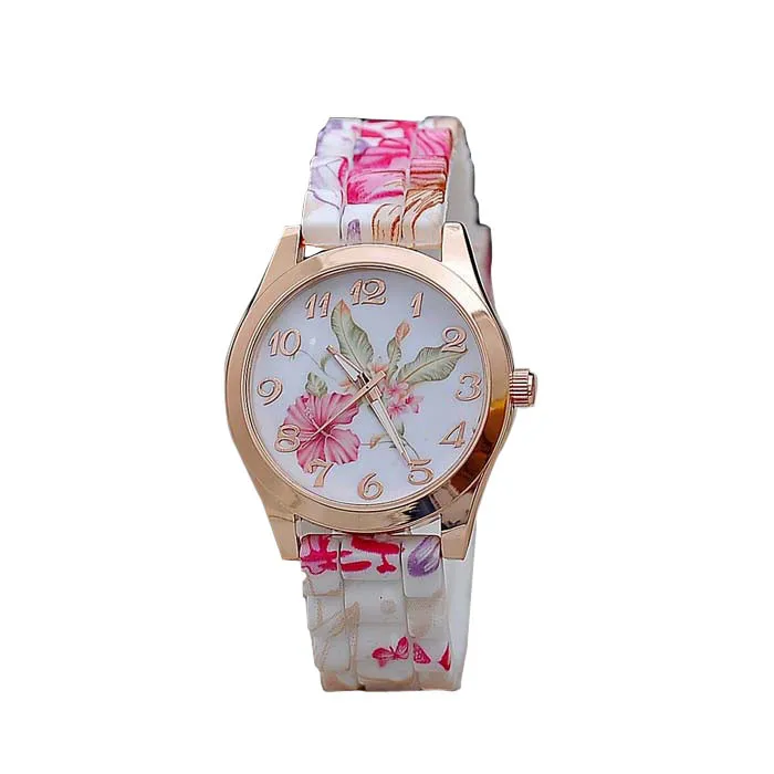 

Womens Watch Gradient color Flower Women Girl Watch Silicone Printed Flower Causal Quartz WristWatches Bracelet elegant YE1