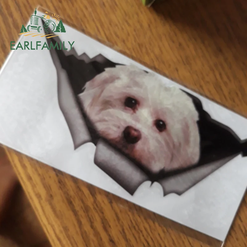 EARLFAMILY 13 см x 6 см Милая Мальтийская Автомобильная наклейка для питомца декоративная собака для автомобиля рваная металлическая наклейка Светоотражающая наклейка водонепроницаемый автомобильный Стайлинг