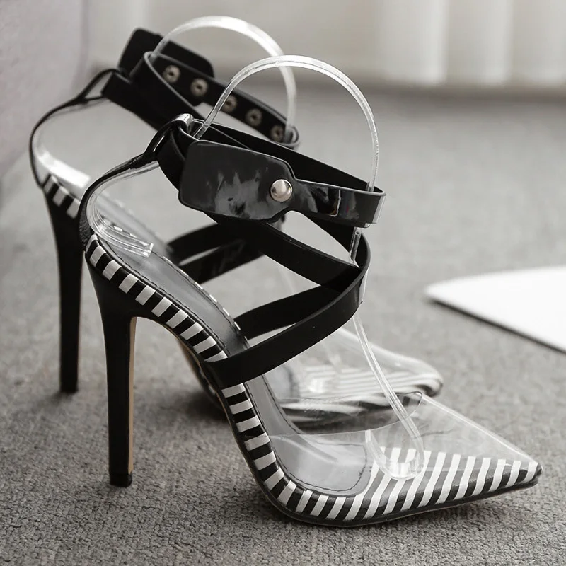Женские сандалии-гладиаторы на прозрачном каблуке прозрачные сандалии летние
