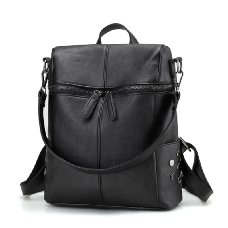 

Women Casual Women Backpack PU Leather School Backpack For Teenager Girls Travel Backpack Vintage Solid Shoulder Bags