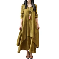 plus size oversized women solid color long sleeve baggy loose layered maxi dress%c2%a0comfortable to wear%c2%a0for most daily occasion