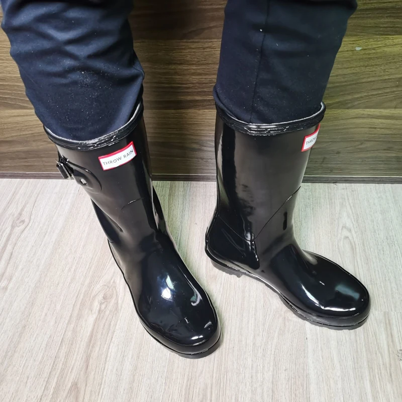 

Однотонные женские резиновые сапоги средней длины, водонепроницаемые, для досуга, Осенние, рыцарские сапоги