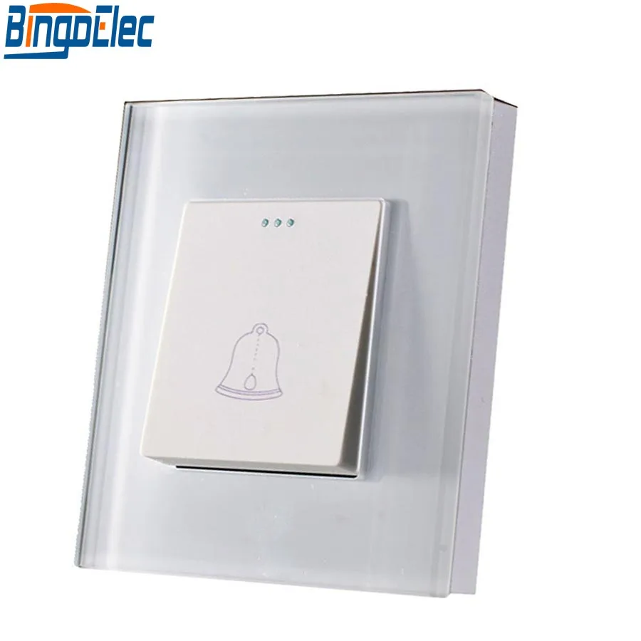 

Bingoelec EU/UK Standard Push Bell Switch White Black Gold Crystal Glass Doorbell Wall Switch 86*86mm