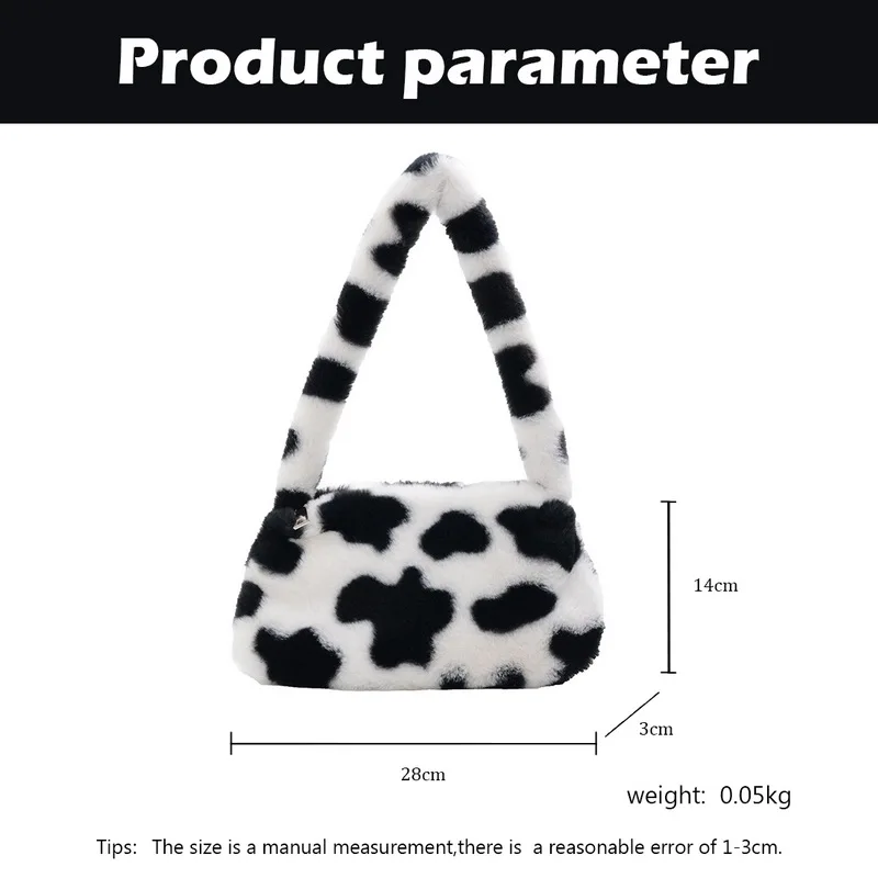 

Vintage Winter Zebra Fluffy Plush Shoulder Bags For Women Fashion Underarm Handbags Tote Bag For Phone Purse Top-handle Pouch