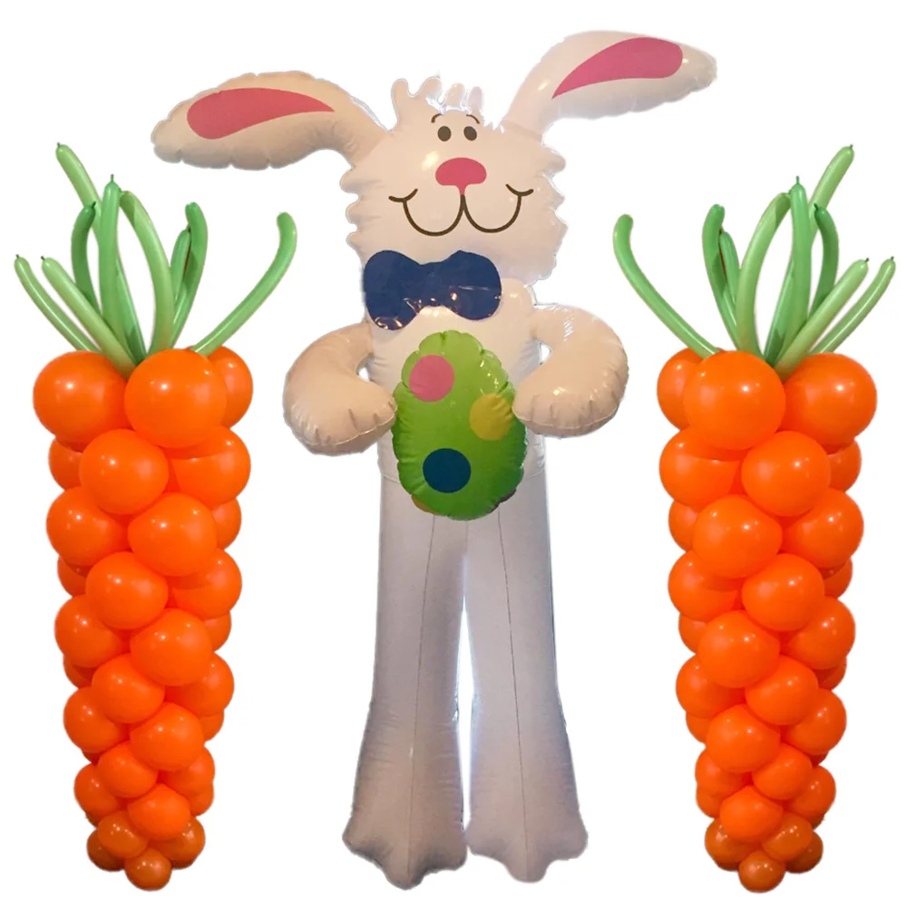 Large Inflatable Easter Bunny Giant Balloon Diy Carrots Bouquet for Rabbit Birthday Easter Egg Hunt Decoration Supplies