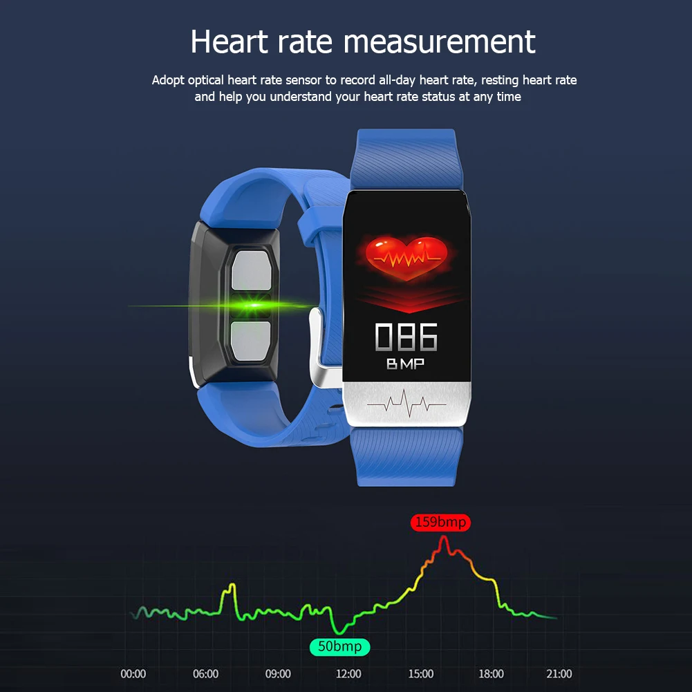 Смарт часы T1 для мужчин и женщин фитнес браслет с измерением температуры тела