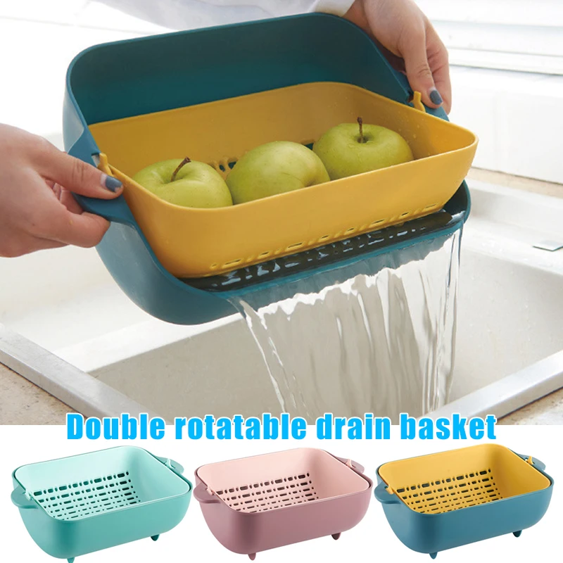 

New Fruit Storage Drain Basket Strainer Kitchen Tool Rotatable Portable for Vegetable SCI88