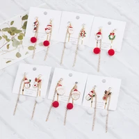 925 needle japanese and korean sweet christmas earrings asymmetrical hair ball chain tassel cane snowman elk stud earrings
