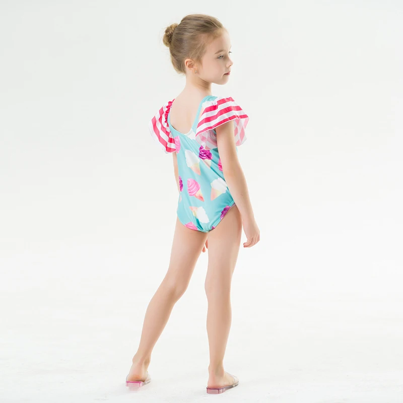 Зеленый милый купальный костюм с оборками цельный 2020 детская купальная одежда