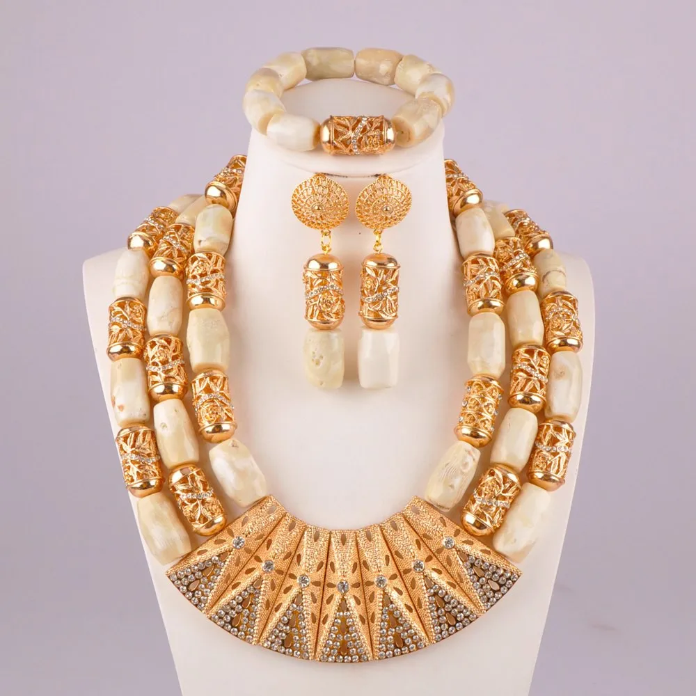 

gorgeous nigerian white coral beads african wedding coral necklace jewelry set C21-23-03