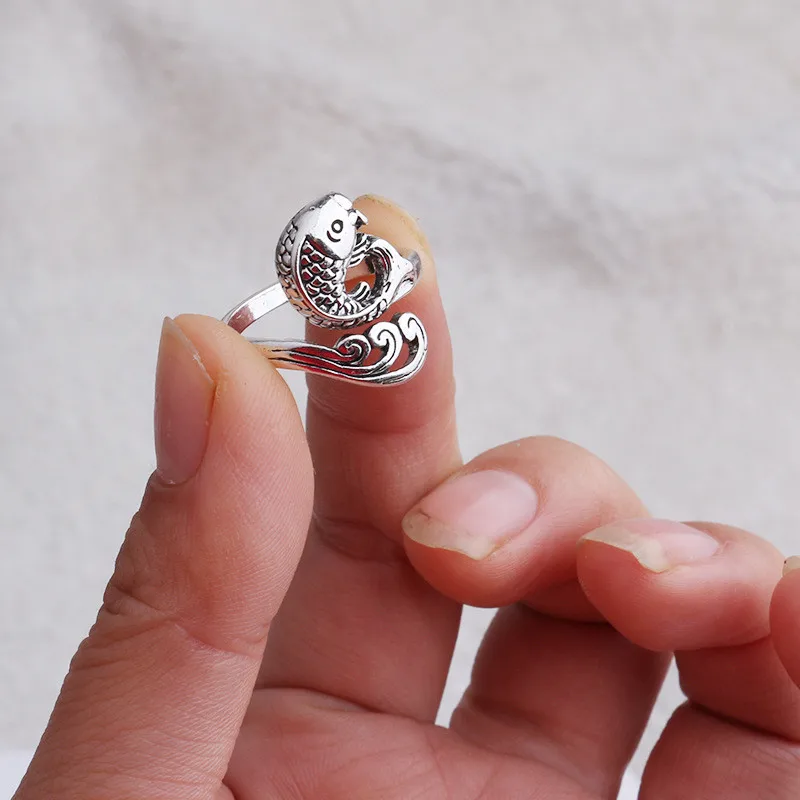 

Delicate Fashion Open Rings For Women Men Water Animals Finger Jewelry Accessories Statement Retro Titanium Fish Ring Gifts