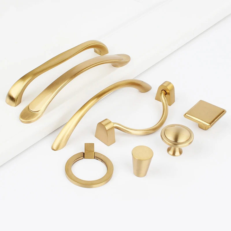 

Gold solid brass Door Handles Wardrobe Drawer Pulls Kitchen Cabinet Knobs and Handles Fittings for Furniture Handles Hardware