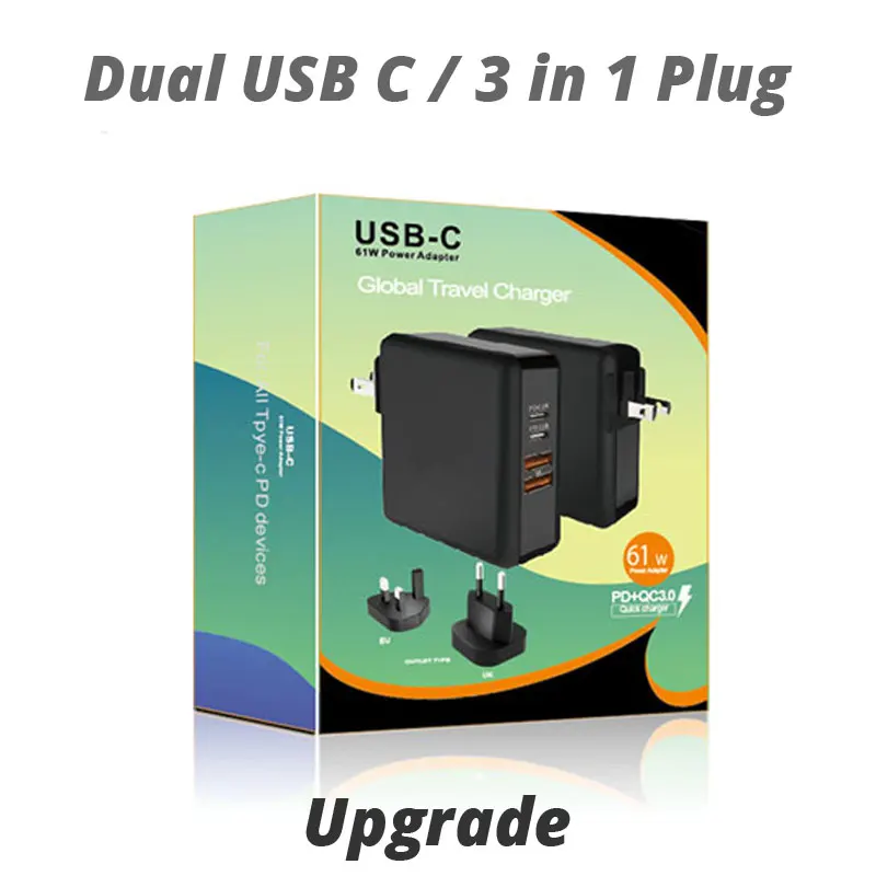 61 Вт usb type C универсальное быстрое зарядное устройство Quick Charge 3,0 Для Macbook Pro Air hp lenovo Asus Xiaomi huawei iPhone mate телефон ноутбук - Тип штекера: 2 type c 3 in 1 Plug