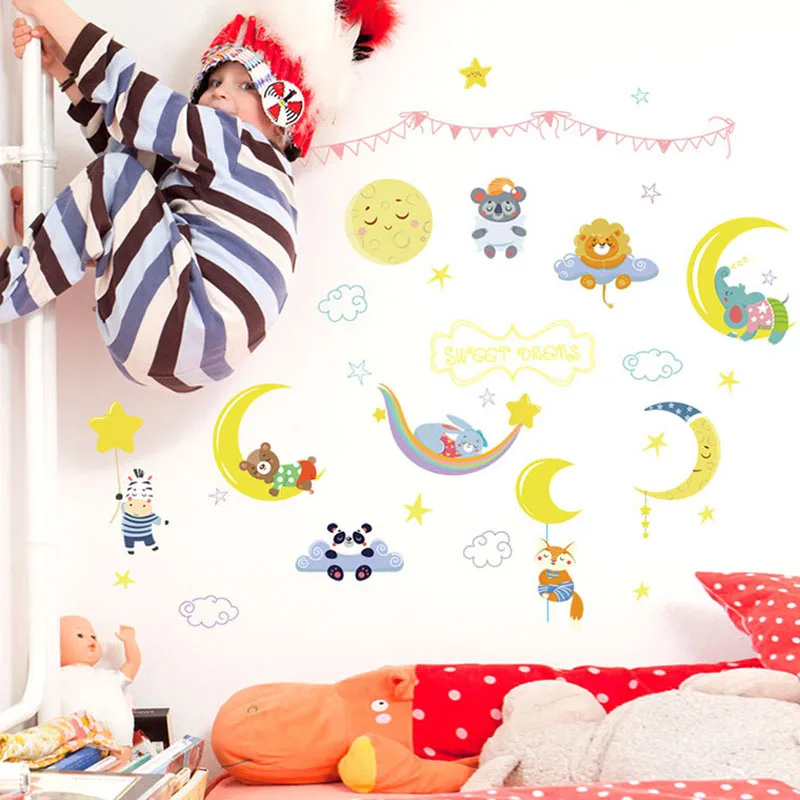 

Cartoon Moon Animals Posters Window Stickers Wardrobe Doors Windows Bedroom Living Room Study Classroom Decorative Wall Stickers