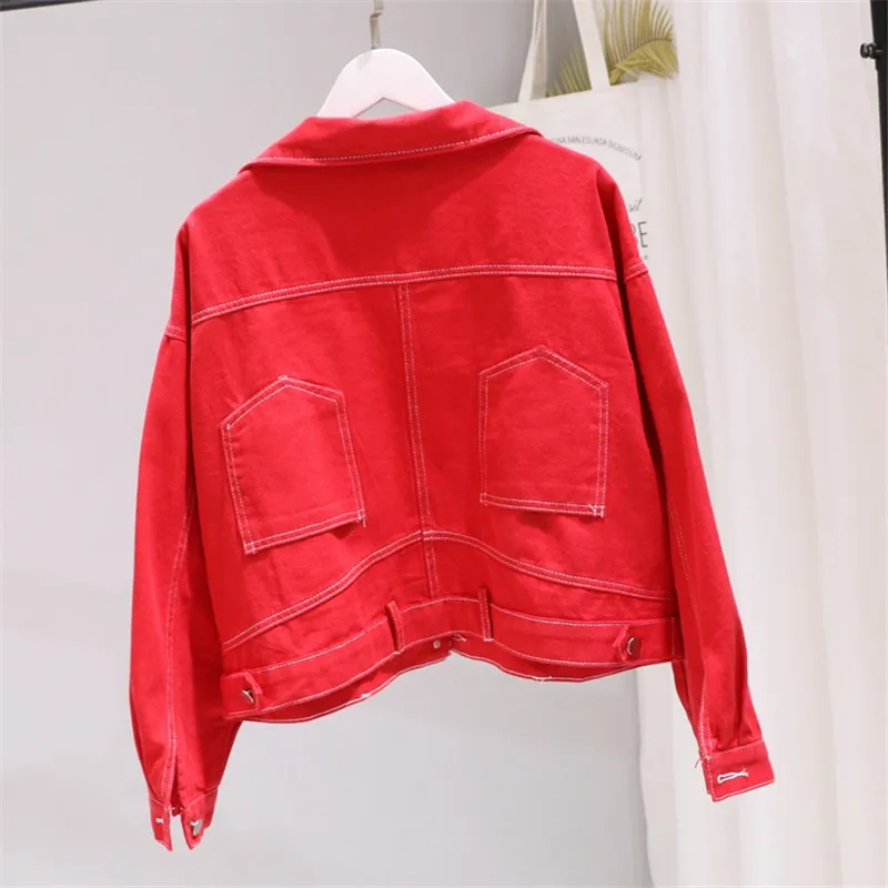 2020 Spring and autumn short denim jacket bat sleeve loose women coat single-breasted candy color tops casual female jackets | Женская