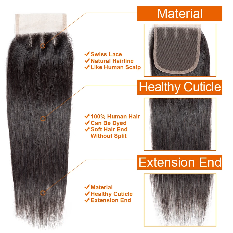 SVT волосы индийские прямые пряди с закрытием 8-26 &quotсредний коэффициент 4 шт./лот не