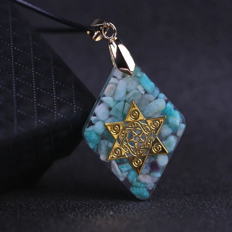 

LOOKER 2021 Orgonite Pendant Energy Amazonite Reiki Necklace Yoga Healing Jewelry For Woman Adjustable Necklace Drop Shipping