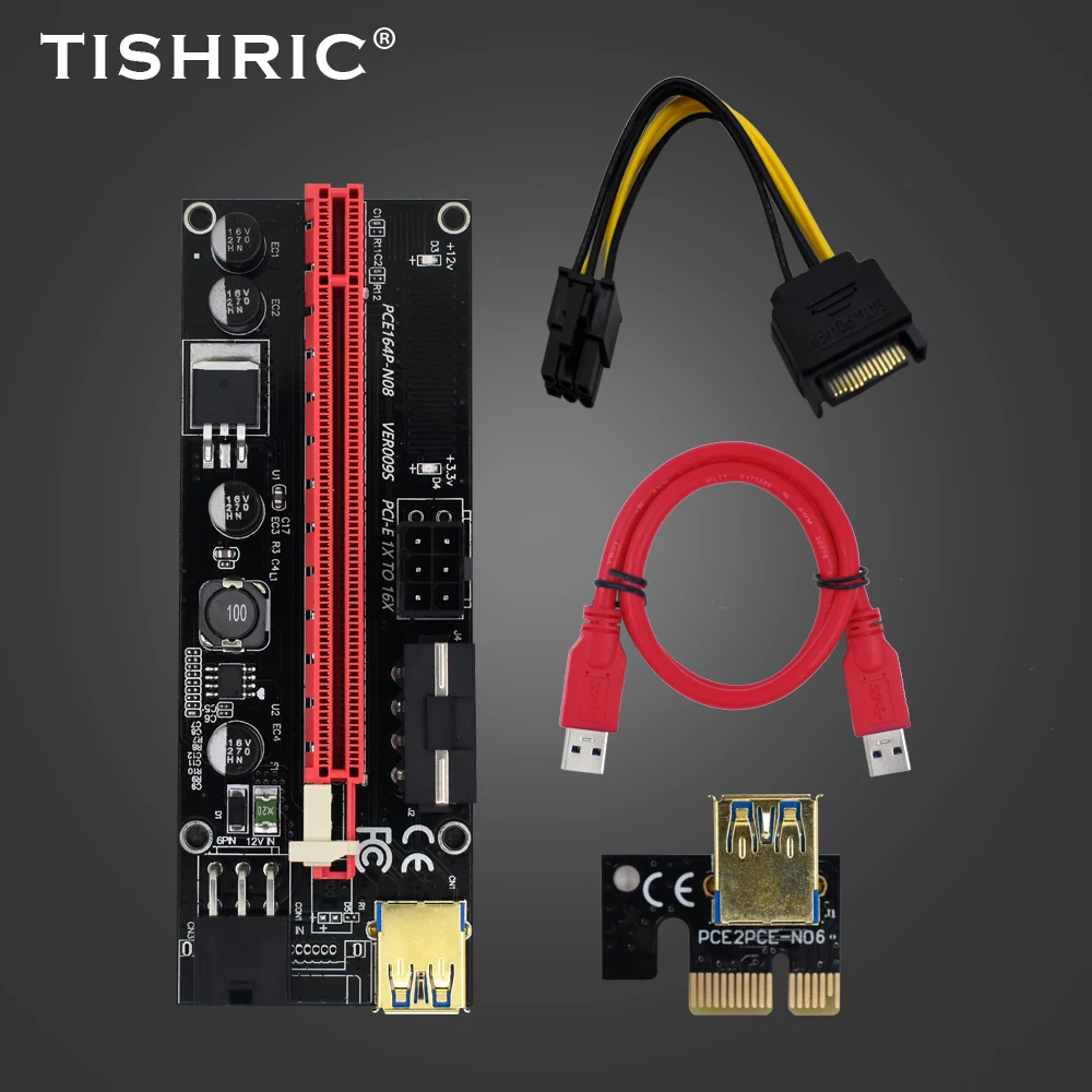 1 10 шт. Райзер PCI E карта 009s PCIE для майнинга видеокарты USB 3 0 SATA на 6pin в 009