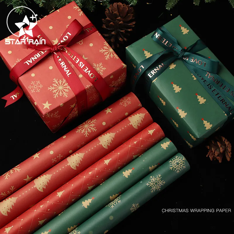 

10pcs/lot Christmas Tree Elk Snowflake Craft Paper 50x70cm New Year Christmas Birthday Gift Wrapping Paper Home Deco