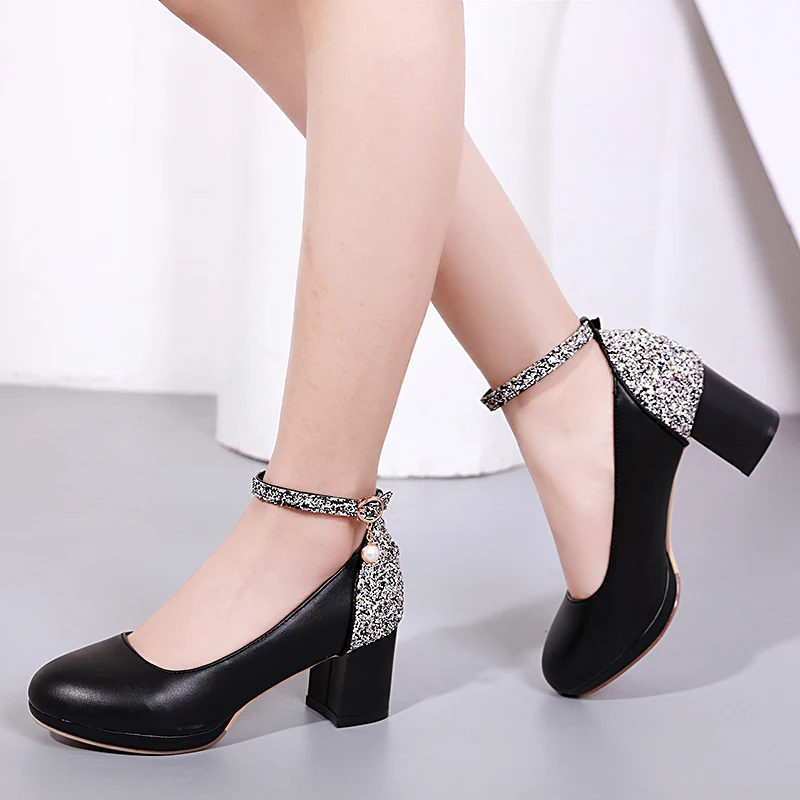 Туфли женские с круглым носком водонепроницаемые на платформе высокий толстый