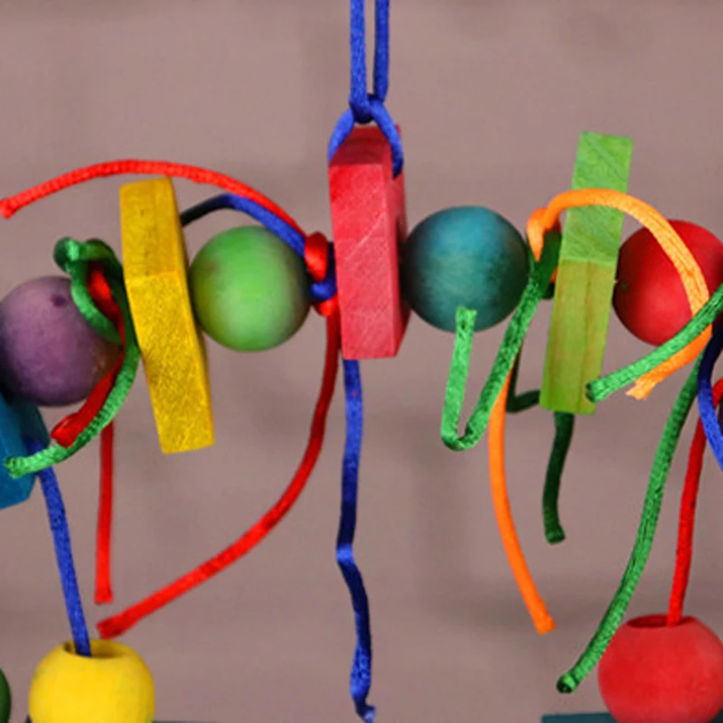 

Colorful Wooden Straw with Bell Cage Interactive Hanging Pet Bird Chew Toys for Parrot Bird Stand Supplies