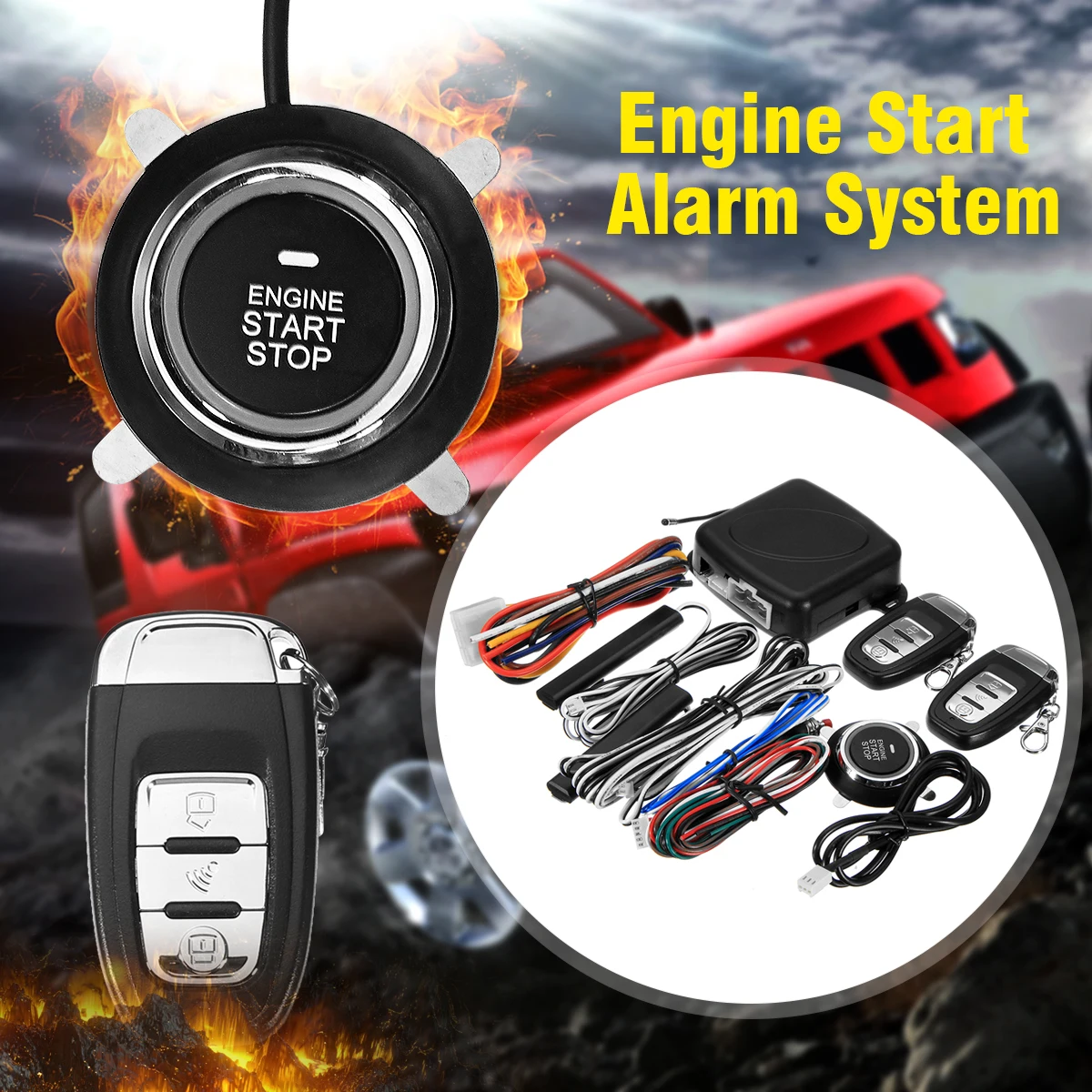 

9Pc diy Car SUV Keyless Entry Engine Start Keyless Alarm System Push Button Remote Starter Stop Automobiles Auto Car Accessories