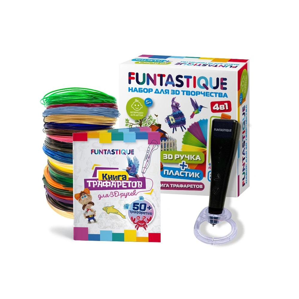 3D ручка Funtastique Cleo с подставкой + PLA-пластик 20 цветов и книжка трафаретами |