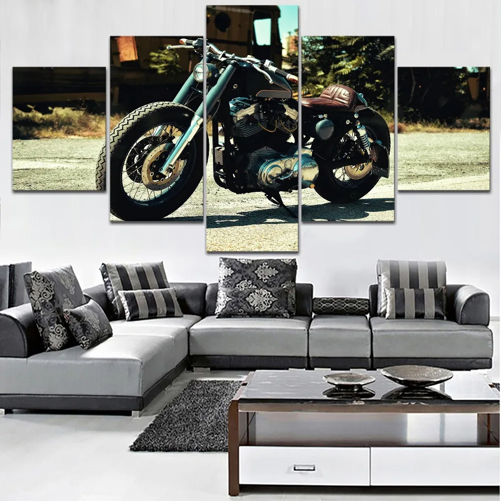 Современная печать на холсте тип и стене декоративные 5 штук мотоцикл боковой вид