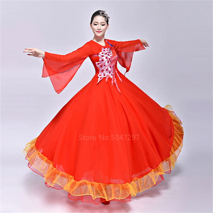 

Female Flamenco Dress 360-720degree Gypsy Style Skirt Women Spanish Bullfight Costume Red Embroidery Belly Performance Clothing
