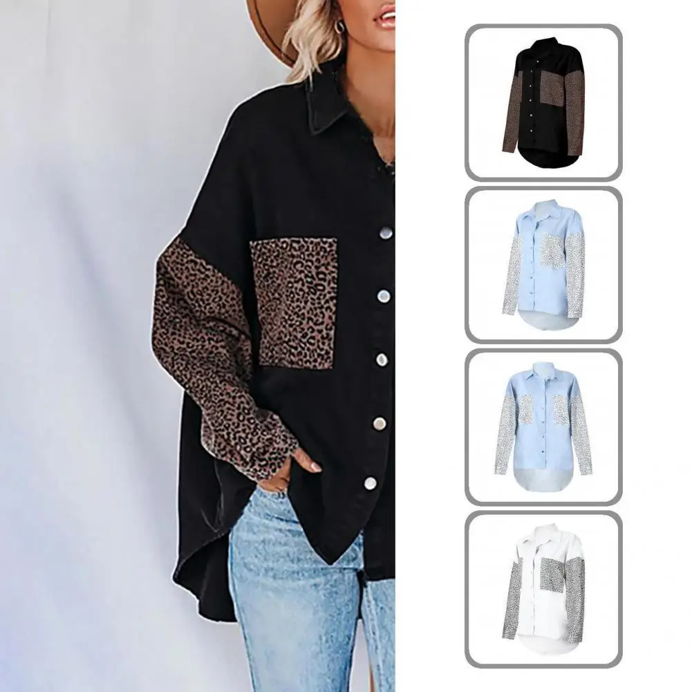 

Blouse Buttons Loose Cardigan Leopard Print Lady Shirt Coat for Fall