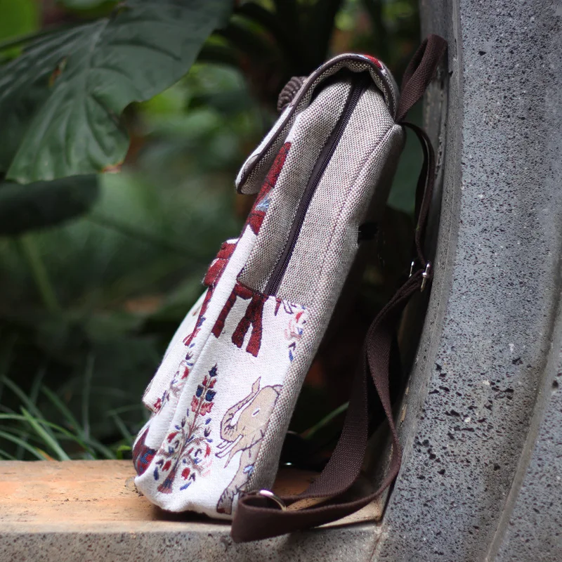 

New Boho Women Cotton Backpack Elephant Embroidered Backpack Canvas Shoulder Bag Travel Rucksack Schoolbag Woman Mochila