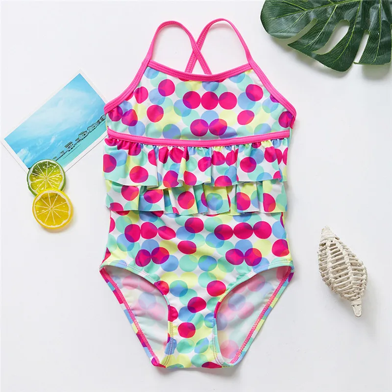2020 Summer Cute Baby Girls Swimwear One Piece Dot Beach Swimsuit Kid Children Swimming Costumes Bikini | Мать и ребенок