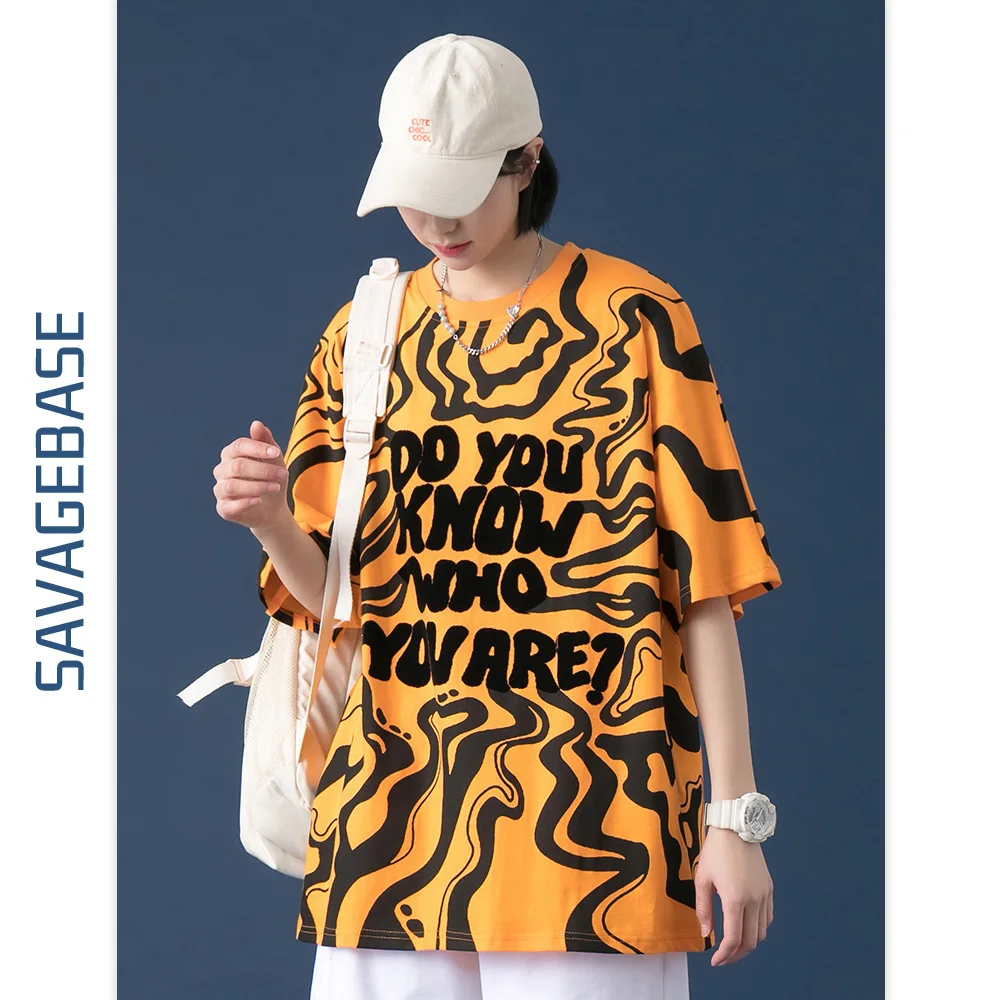 

Do you know who you are street Korean hip-hop letter graffiti style kawaii lovers loose T-shirt fashion students short sleeves