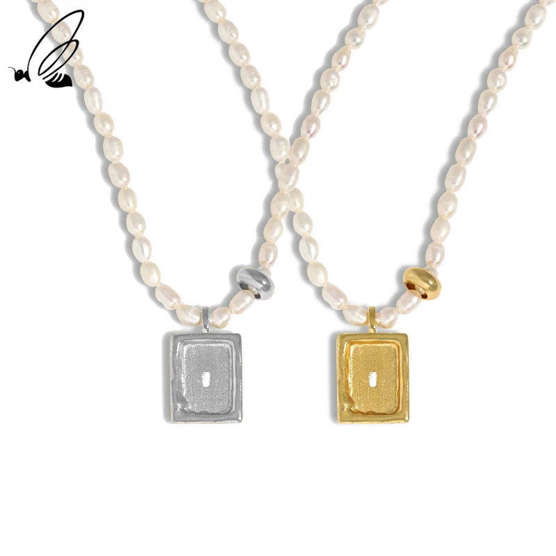 

S'STEEL 925 Sterling Silver Freshwater Pearl Pendant Necklace For Women's Minimalist Geometric Texture Accessories Jewellery