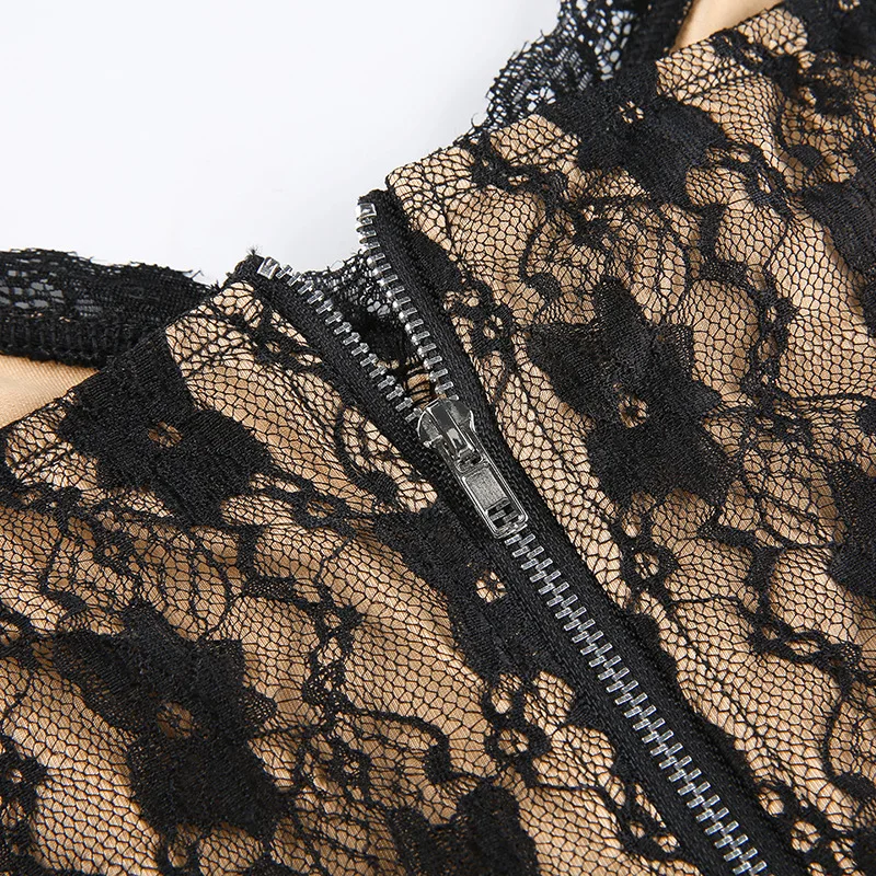 

Sexy Gothic Women Short Length Camis 2021 Summer Street Lady Strapless Strap Bow Lace Patchwork Back Zipper Camisole Hip Hop Top