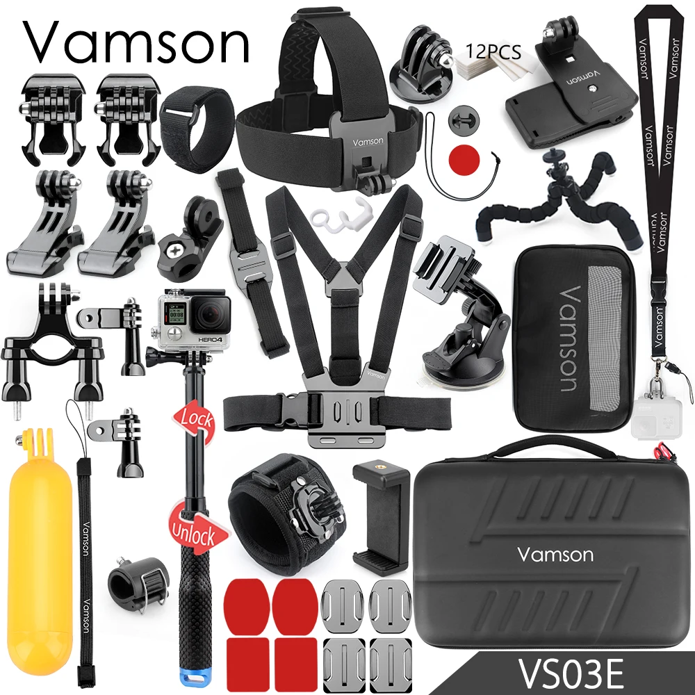 Vamson для Gopro hero 6 5 набор аксессуаров большая коллекция коробка монопод для Gopro hero 5 4 для SJCAM для yi 4 k Спортивная камера VS03 - Цвет: VS03E