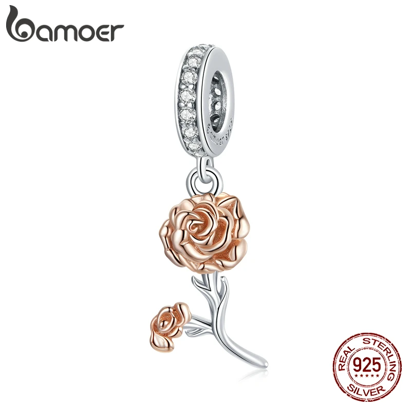 Bamoer 925 пробы серебро розовое золото Гвоздика Кулон CZ цветок Шарм для