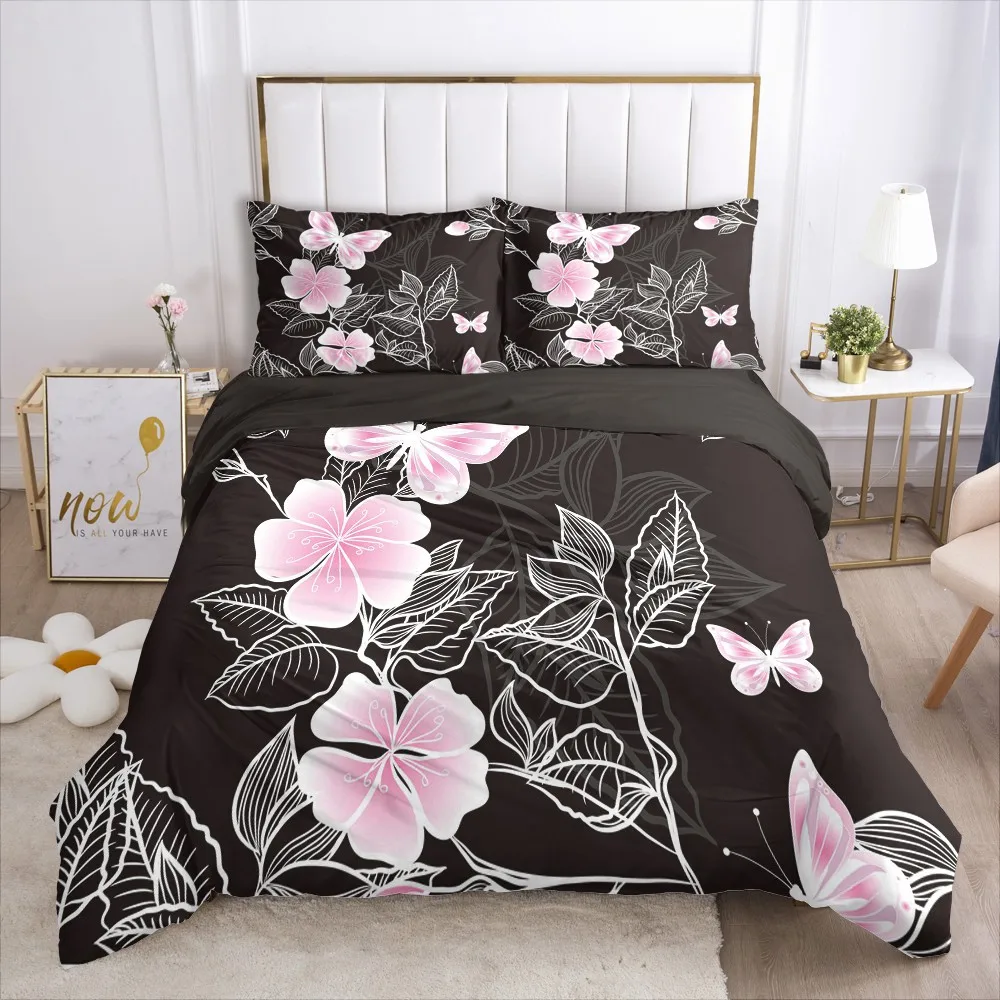 

3D Flowers Design Bedding Sets Duvet/Quilt Cover Sets Bedding Bags Pillow Cases 173*230 230*230 265*230 Black Bedding Sets