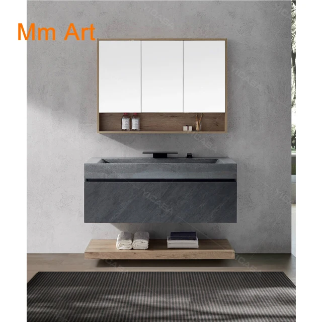 Серый цвет шиферная поверхность современные шкафы для ванной комнаты с зеркалом