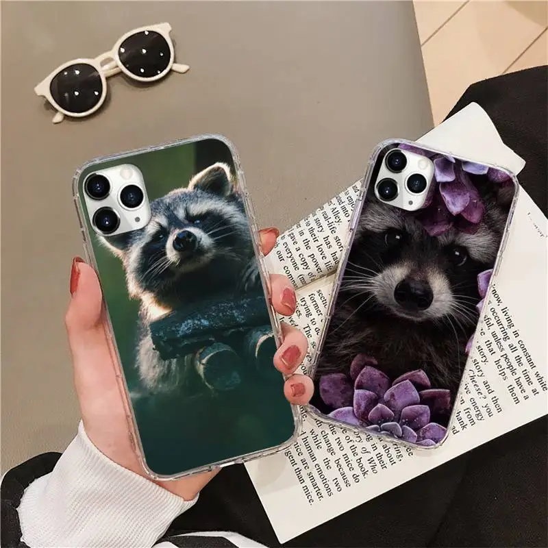 

Animal Raccoon Art Phone Case Transparent soft For iphone 12 11 13 7 8 6 s plus x xs xr pro max mini