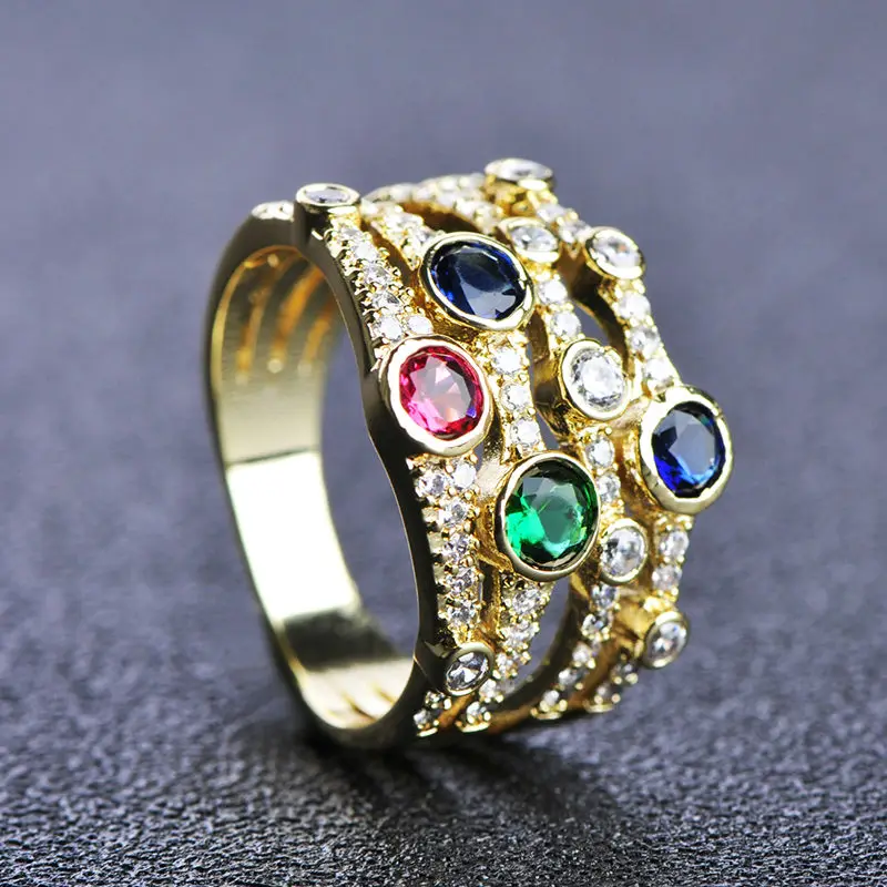 MECHOSEN Сверкающие Красочные кольца для мужчин и женщин со стразами Свадебные