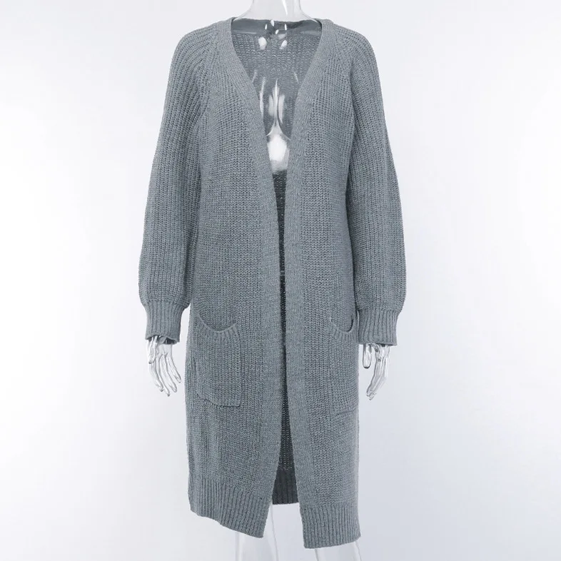 Осенне-зимний длинный женский кардиган вязанный с рукавом 2019 вязаный