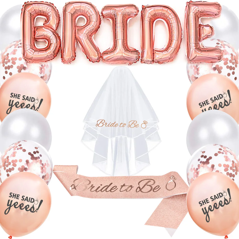 

Bride veil with shoulder strap in pink and rose gold alphabet balloon