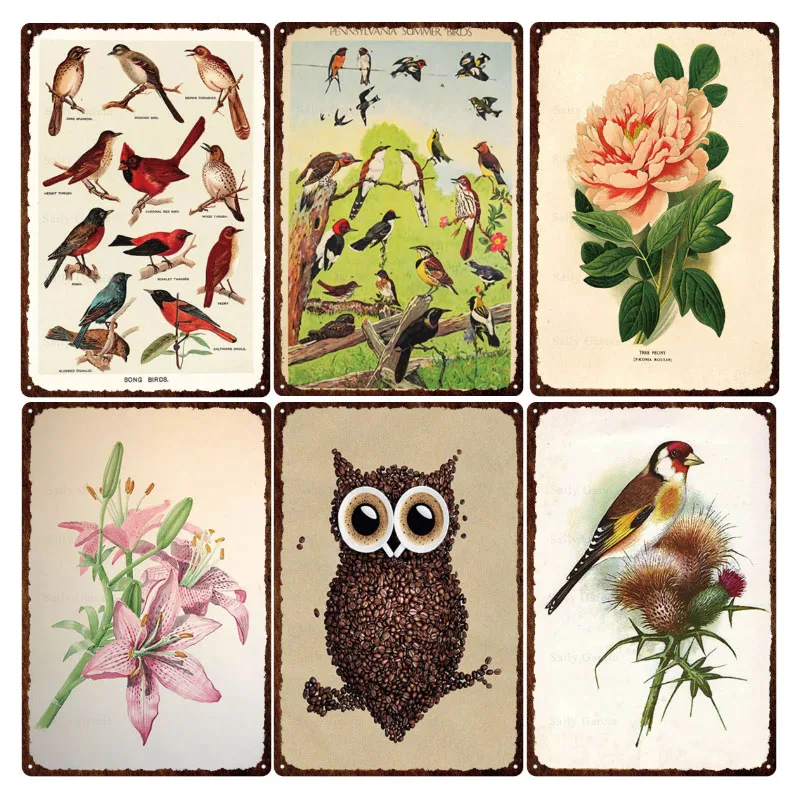 

Beautiful Flowers and Bird Owl Mental Sign Tin Sign For Home Barbecue Bar Pub Kitchen Party Zone Vintage Metal Signs