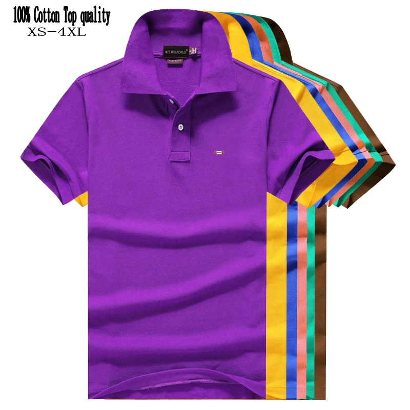 Мужская рубашка поло с коротким рукавом Повседневная Однотонная из 100% хлопка 21