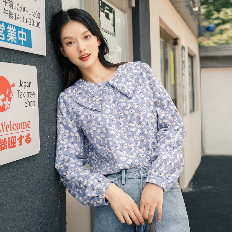 

Женская рубашка с цветочным принтом, на осень/зиму