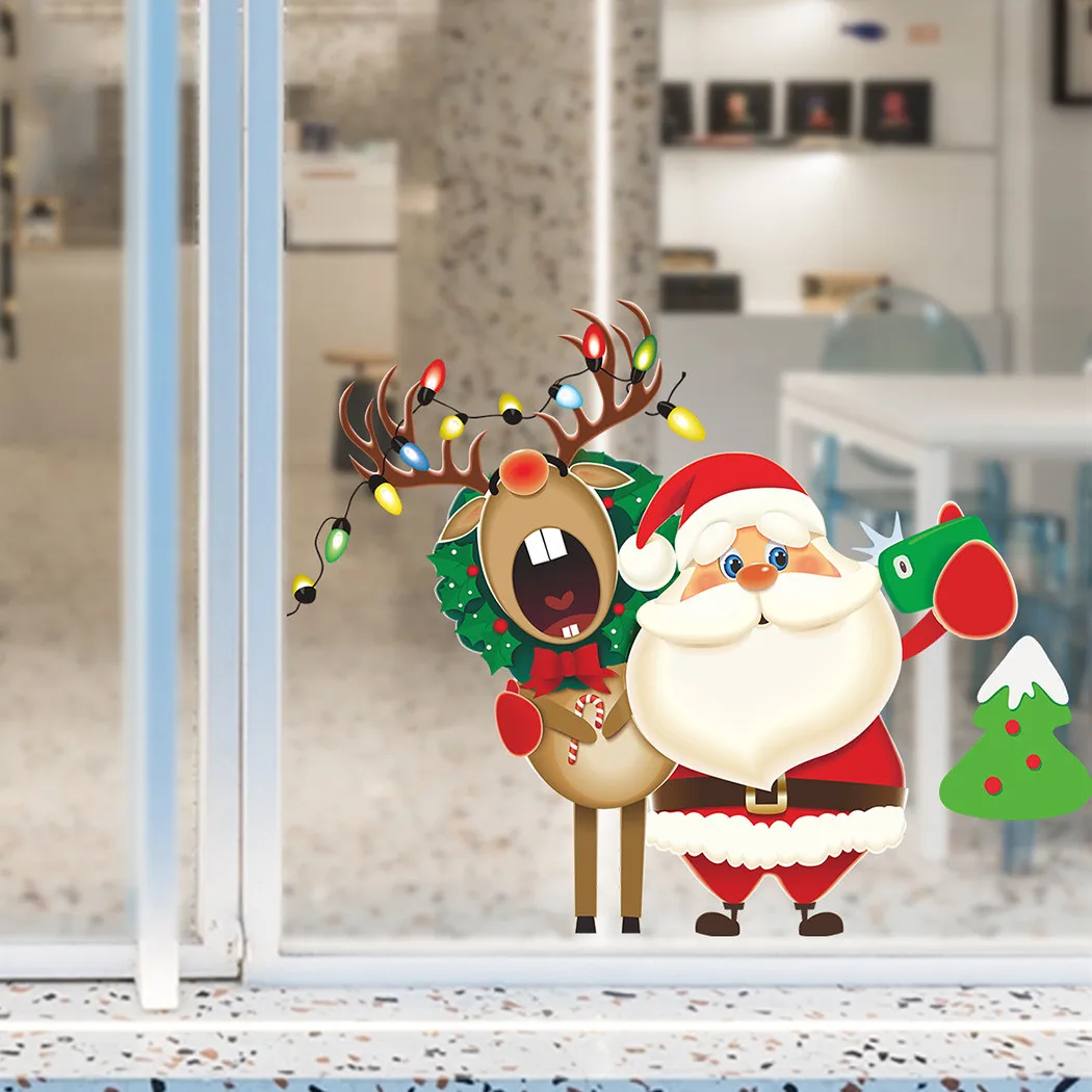 

Christmas Xmas Santa Snowman Removable Stickers Art Wall Decals Home Shop Home Decor Navidad Happy 2022 New Year